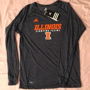 Adidas Long Sleeve Athletic T-Shirt U of I Fighting Illini Kids L Climalite